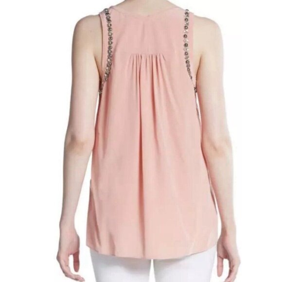 Rebecca Taylor Embellished 100% Silk Tank Woodrose 4 Light Pink $275 Beaded Chic - Picture 2 of 10